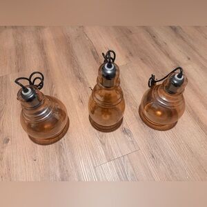 Set of 3 Amber Glass Pendant Lights